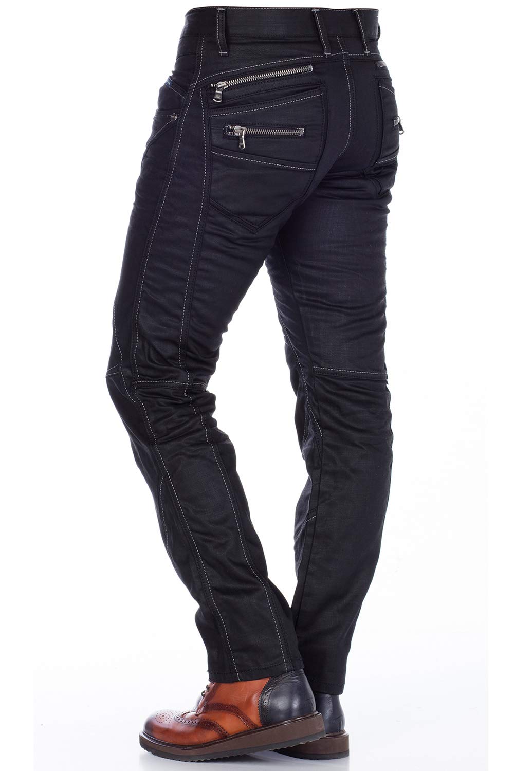 Cipo and Baxx - Pantalones vaqueros para hombre, corte regular, costuras de contraste, color negro Negro