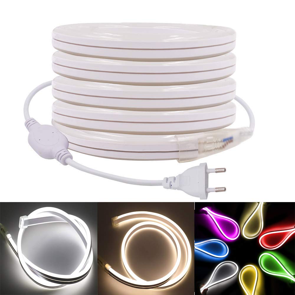 XUNATA Rouge Double Face Lumière au néon LED, 220V-240V 2835 120leds/m imperméable à l'eau flexible LED Light Strip au néon avec, pour Cuisine, Escalier, Noël, Fête, etc (Rouge,10M