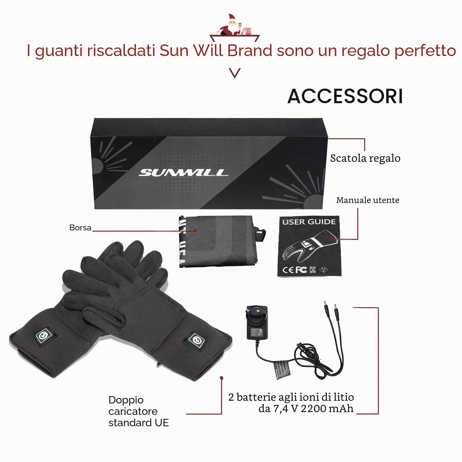 Guanti Elettrici Riscaldati Foderato con Batteria Ricaricabile Touchscreen Uomo e Donna Sottili Guanti Termici Invernali Scaldamani per Ciclismo Sci Caccia Pesca Morbo di Raynaud Artrite