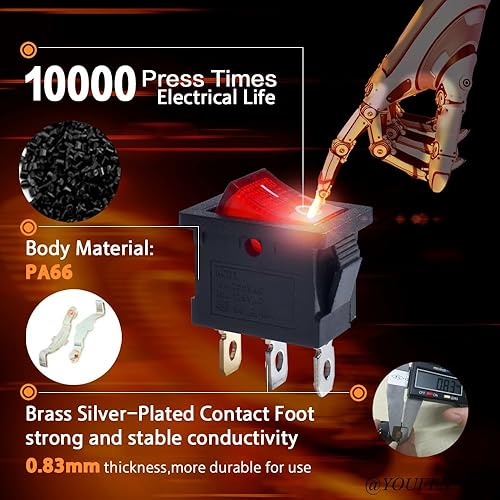 Miniatura 9 de Interruptor basculante de barco, interruptor de palanca a presión SPST ON-Off 2 pines 2 posiciones CA 250 V 6 A 125 V 10 A, interruptor para