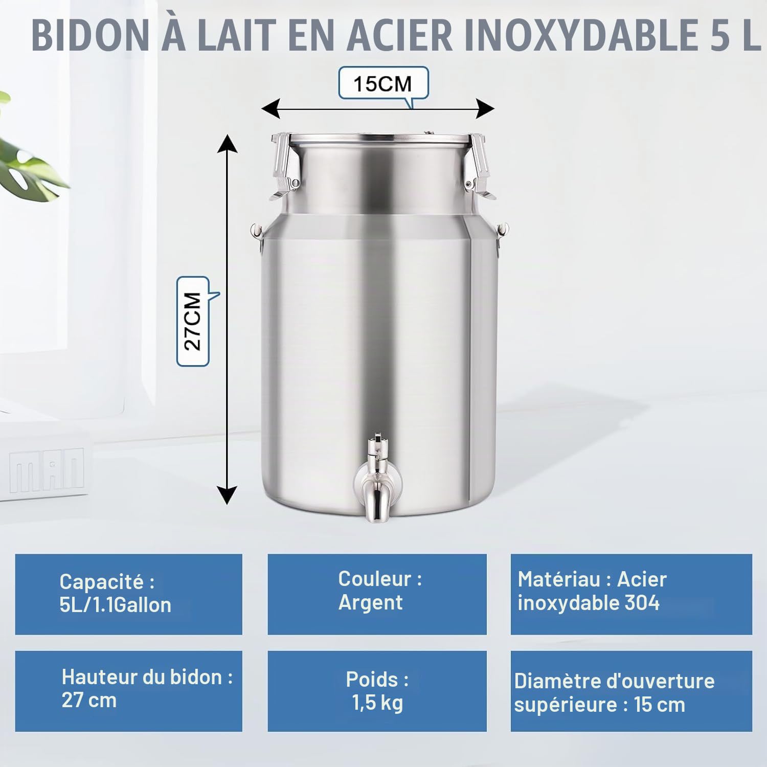 YUCHENGTECH Bidon à Lait en Acier Inoxydable 304 5L
