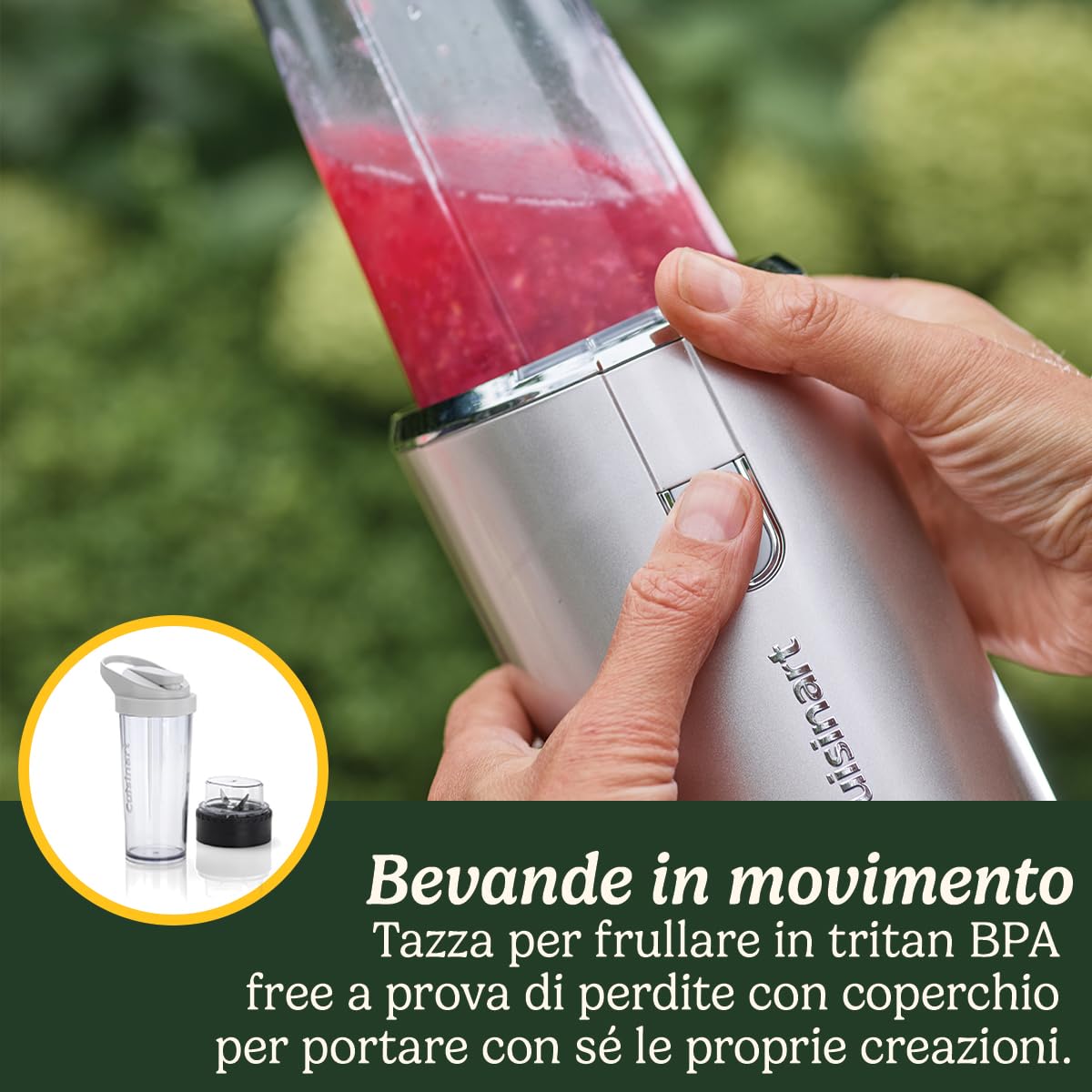 Cuisinart Cordless On the Go Blender | Bottiglia da 450 ml | Frullatore portatile per smoothie, frappe | Ricaricabile via USB, portatile | Tazza per frullare in Tritan BPA free con coperchio incluso