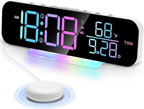 Cadmos Reloj despertador vibratorio súper fuerte con agitador de cama, pantalla digital LED grande, luz nocturna, ideal para adultos con personas