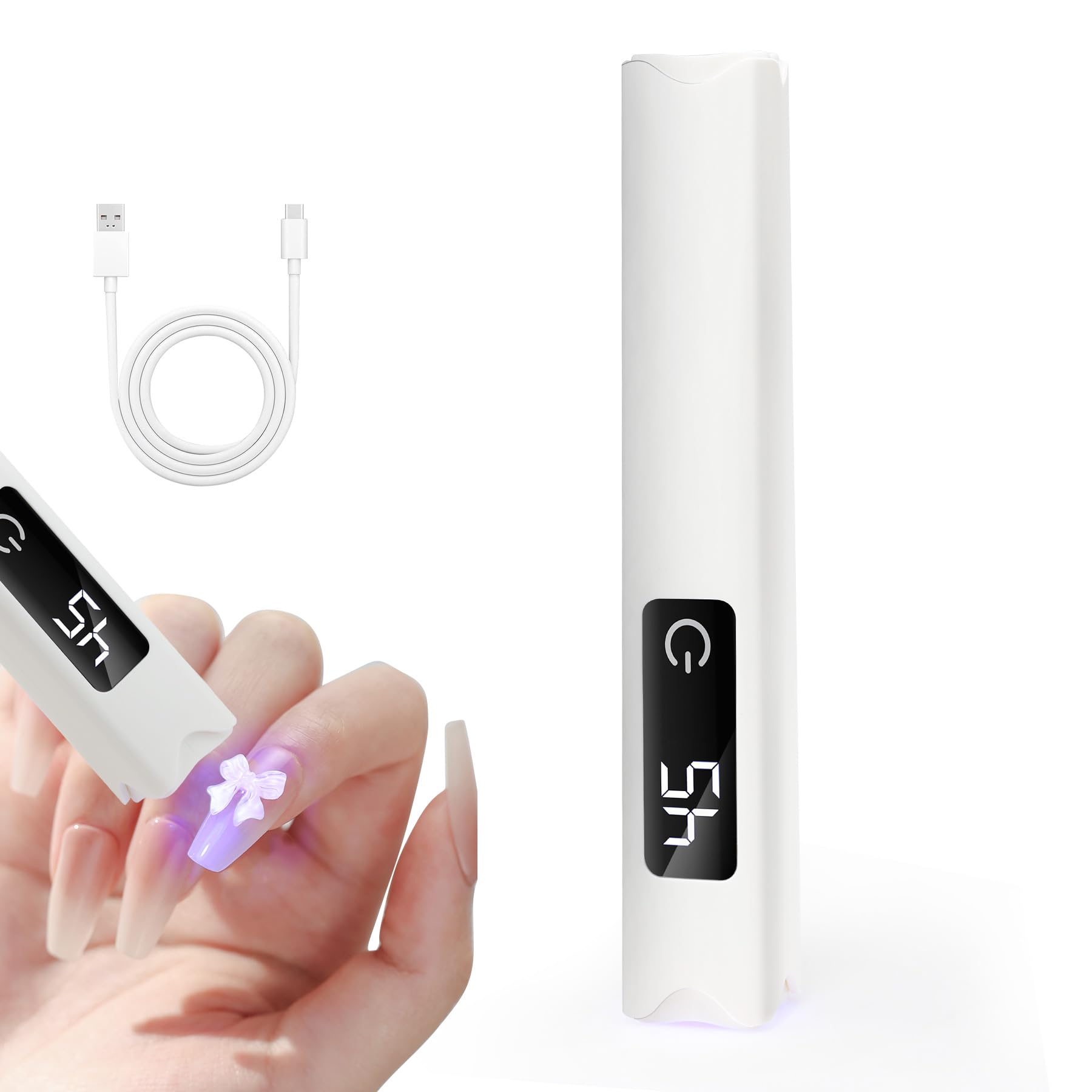 qunzhao Mini Nail Lamp for Gel Nails, Flash Cure for Press-On Nails, Rechargeable UV LED Light, Portable Nail Dryer with Timer for Quick Fix & Travel, White