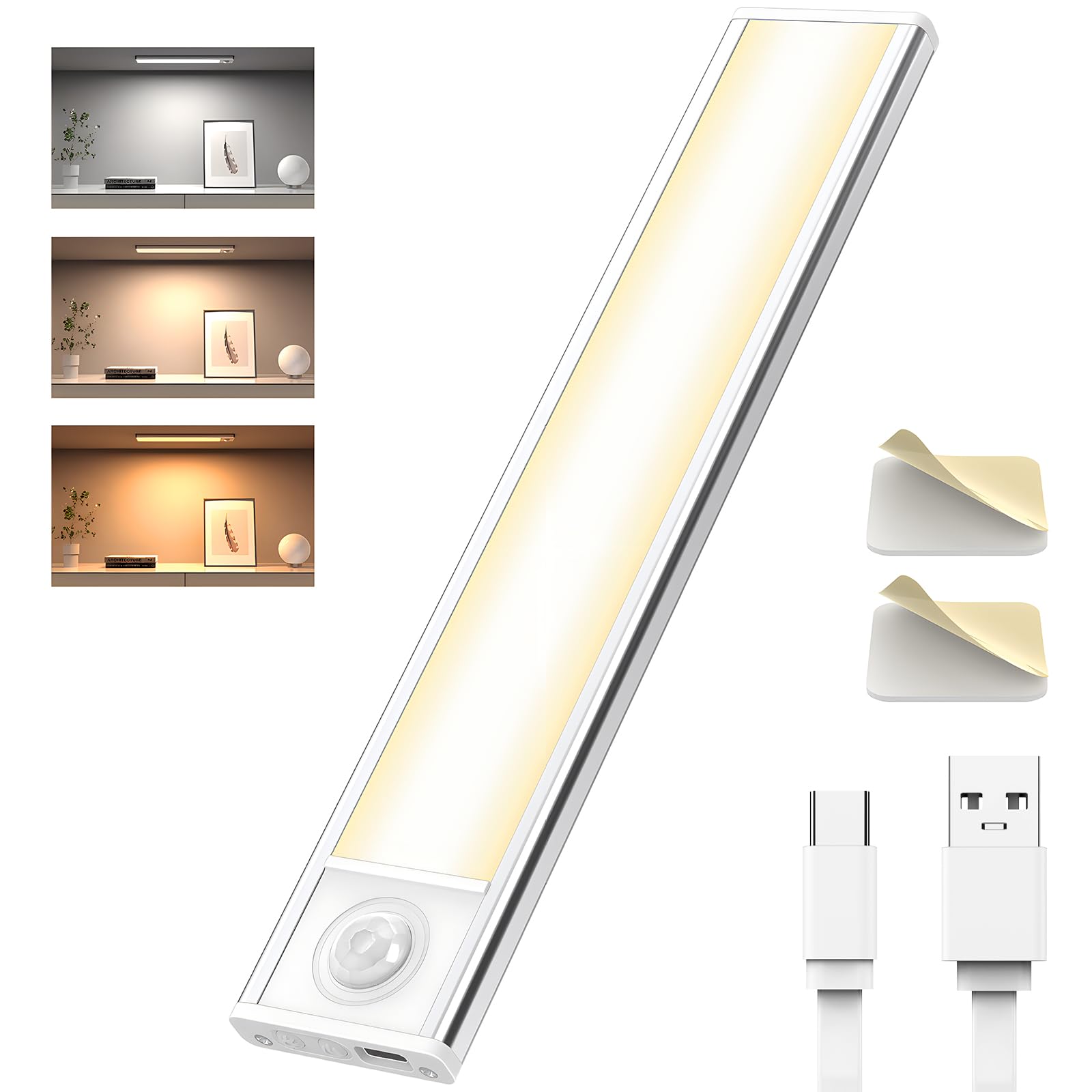 Exsight Under Cabinet Kitchen Lights, LED Motion Sensor Cupboard Light, 3 Color Temperature Stepless Dimming