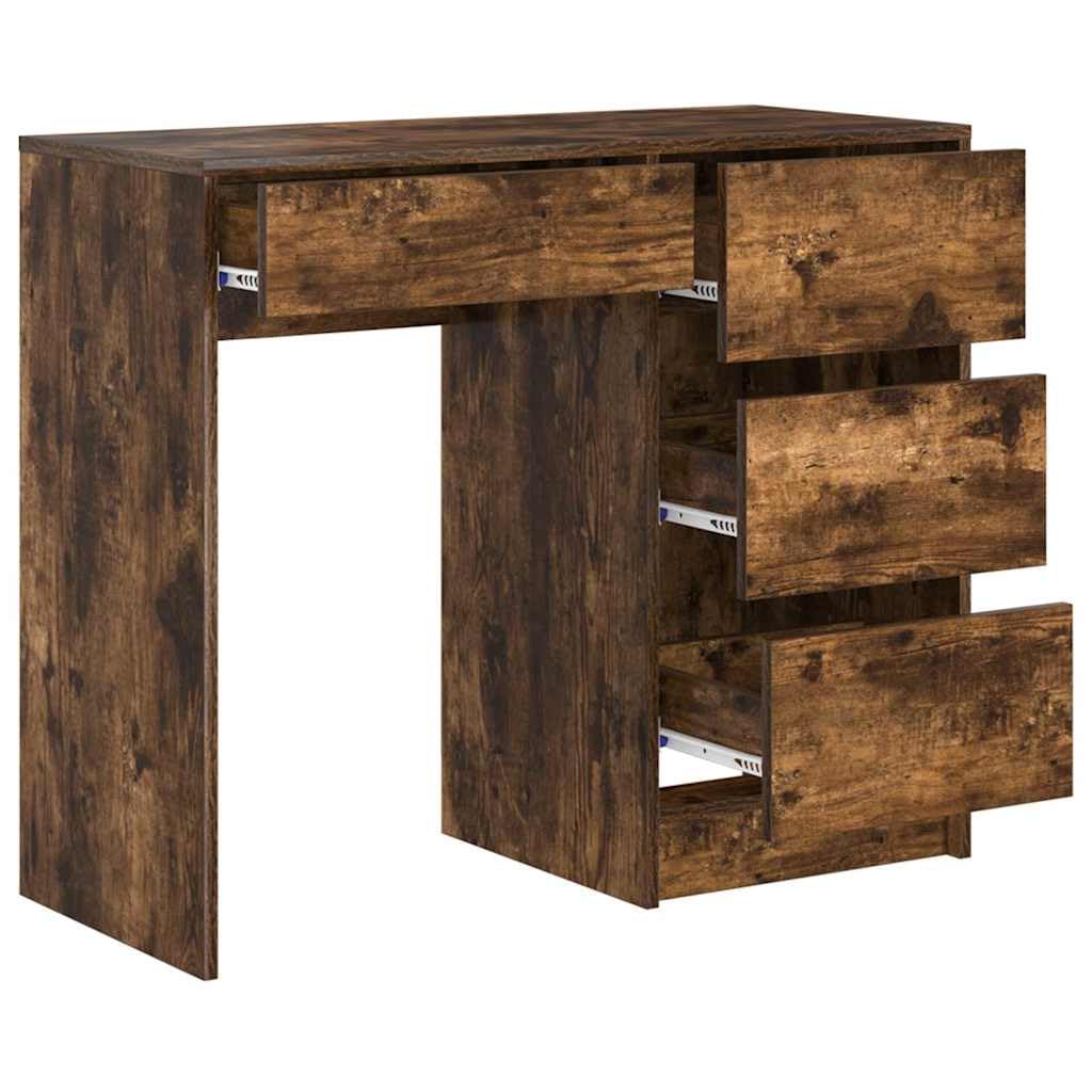 Scrivania in legno di rovere affumicato, 90 x 37,5 x 75 cm, con cassetto, moderna scrivania da ufficio per home office e gaming, con molto spazio e stabile tavolo per PC