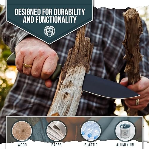 Miniatura 2 de Holtzman's Gorilla Survival Cuchillo de camping de hoja fija 'Congo' con arrancador de fuego, raspador G10 y Paracord (verde)