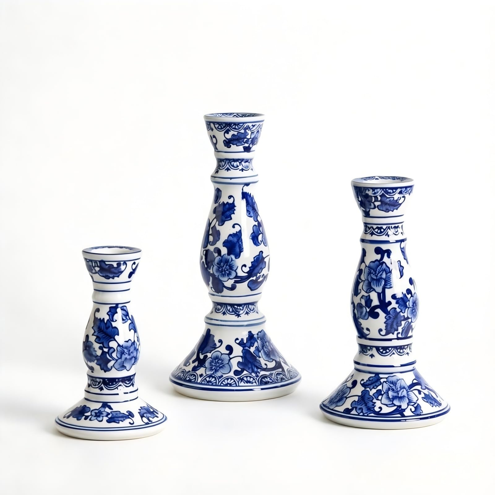 TWISAXC Craftsmanship In Blue Candles Enhances Charm Of Living Space Providing Elegant Porcelain Candle Holders In Set Of 3