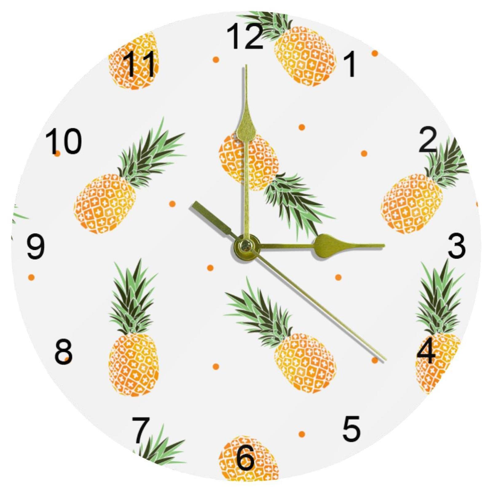 Horloge murale silencieuse ananas haut de gamme avec grands chiffres arabes 25cm