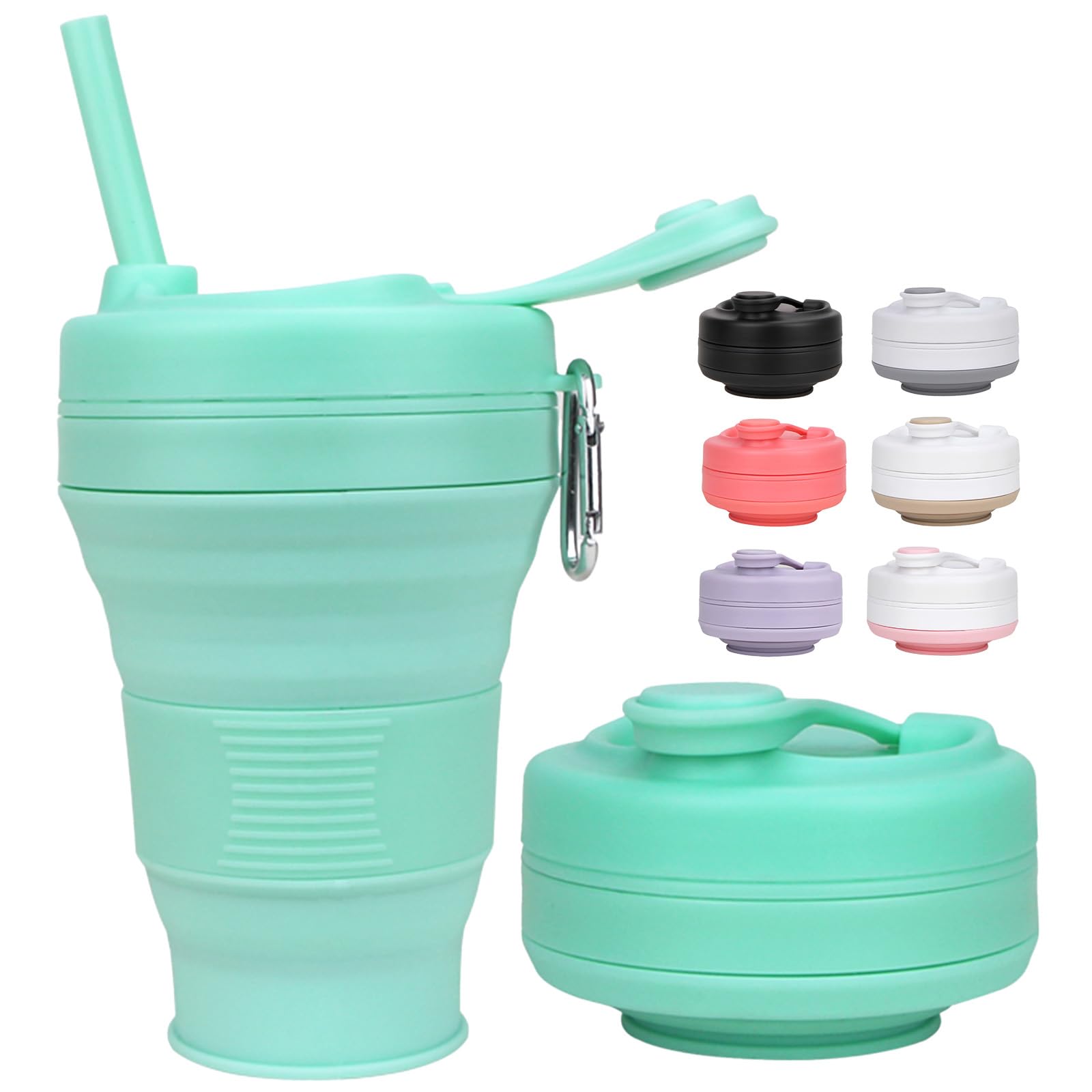 MOMAHUA 600ml/20oz Collapsible Coffee Cup with Lids,Green Silicone Portable Large Capacity Water Cups,Reusable Coffee Mug,Foldable Camping Travel Cup Fits in Your Pocket,Folding Mug Collapses to 6cm