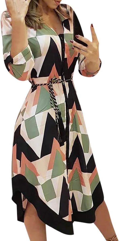 MOBCTGWrap Dress for Women, Women Holiday Style Feminino Print Casual Plus Size Ladies Dress 2024 Smocked