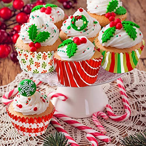 Potchen 600 Pcs Christmas Cupcake Liners Red Green Berry Sflake Print Baking Cups Disposable Wrappers Theme Muffin Holders For Xmas Party Supplies (Sflake) #TOP4