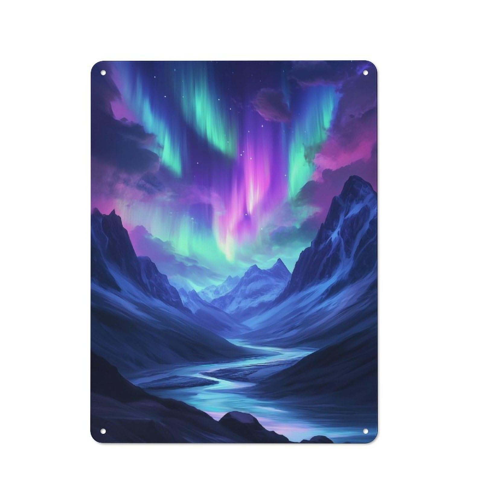 Junmoney Style-8 Vintage Metal Plaque 40X30cm Featuring Aurora Borealis Mountain Landscape For Hallway Wall, For Wall Display Collectors