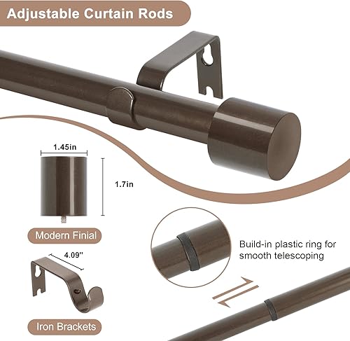 Miniatura 5 de Paquete de 2 barras de cortina de bronce para ventanas de 28 a 48 pulgadas, barras de cortina resistentes de 1 pulgada de diámetro, barra de cortina