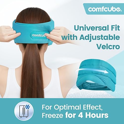Miniatura 7 de Paquete de hielo para la cabeza para aliviar la migraña, terapia de frío de 2 horas de larga duración, máscara de enfriamiento flexible para dolor