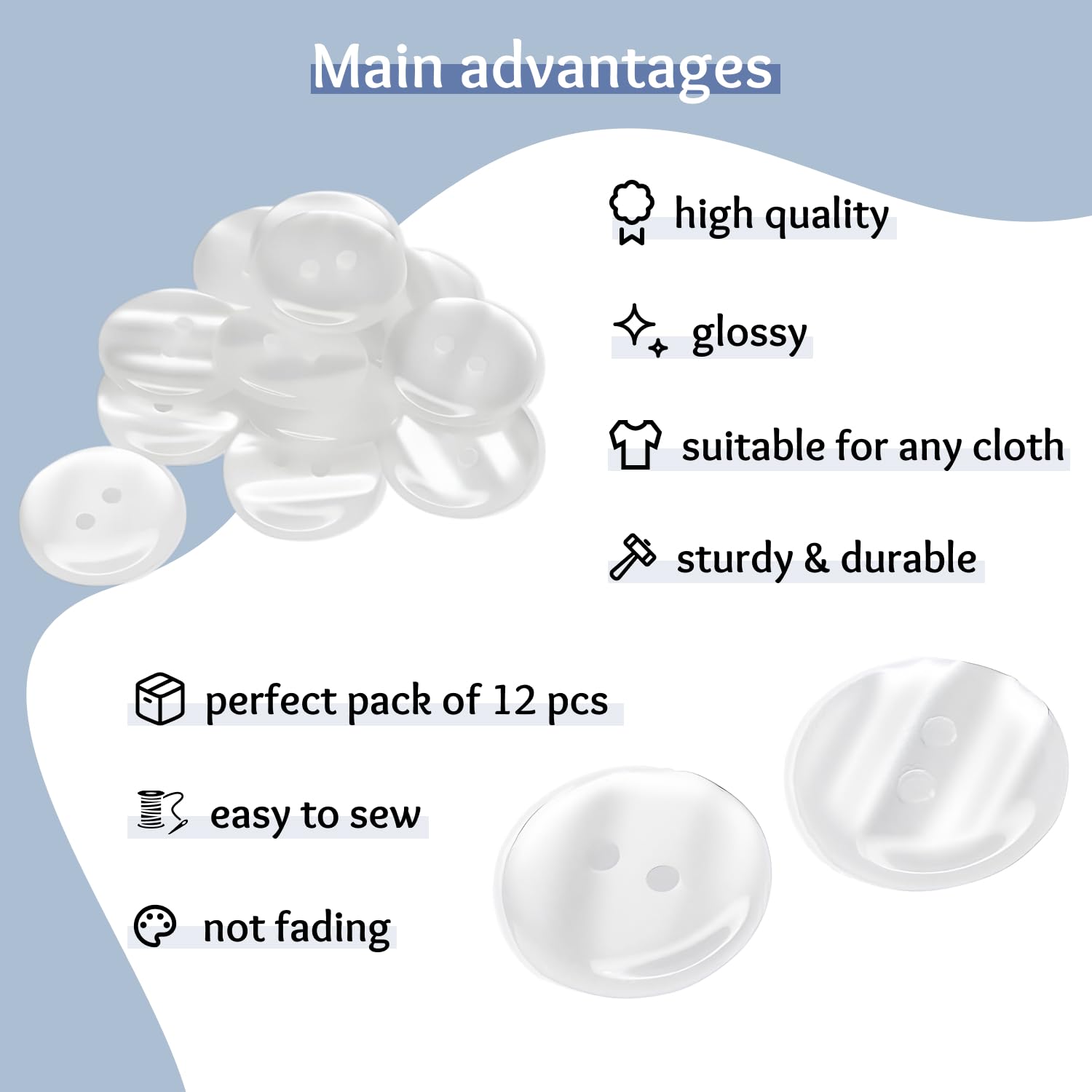 Botones de costura de 2 agujeros para pantalones con botones redondos de plástico, botones para abrigo, botones transparentes de 0.75 pulgadas, botones para manualidades, 30 l, paquete de 12 unidades