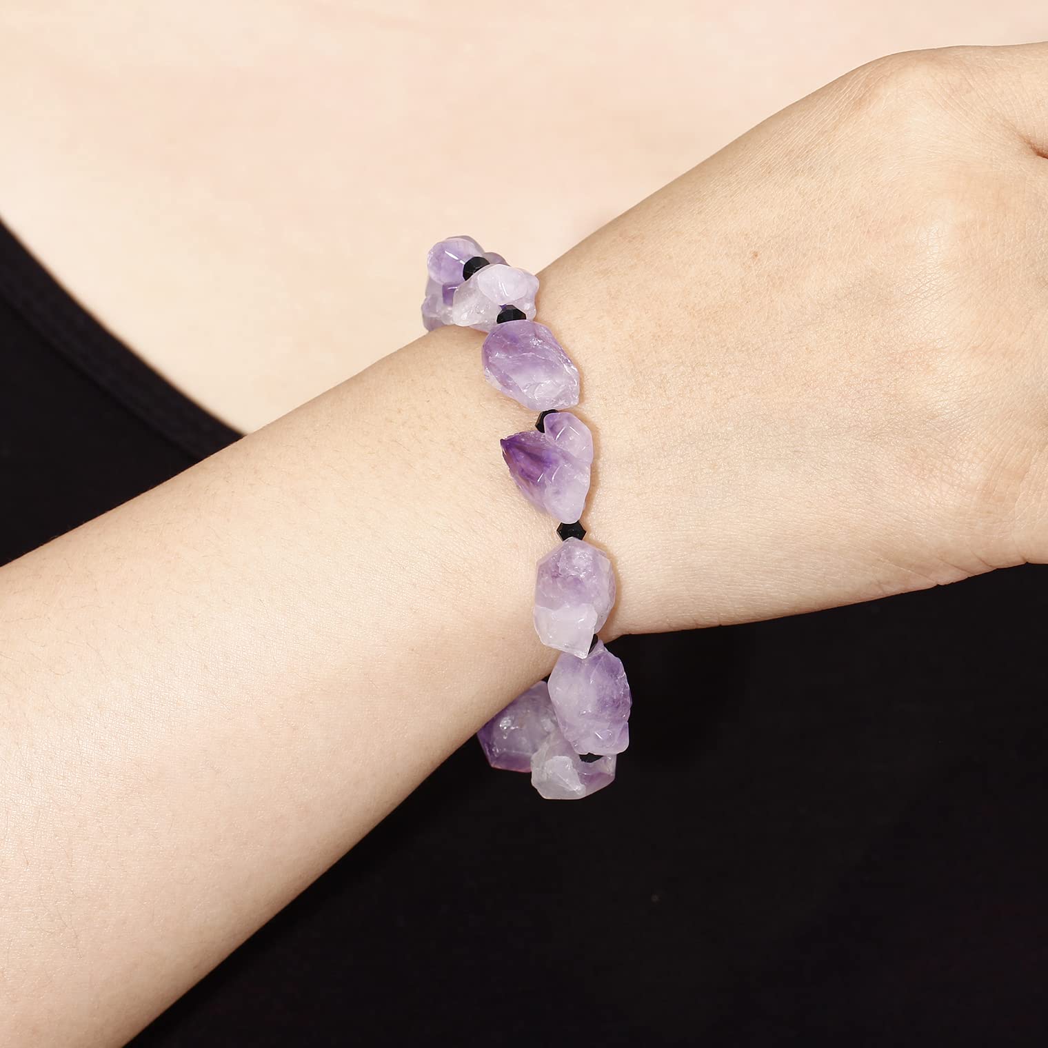 XHUUU Drusy Amethyst Crystal Bracelets for Women Stretch Raw Quartz Crystals and Gemstones Bracelet Yoga Meditation Spiritual Gifts - Image 3