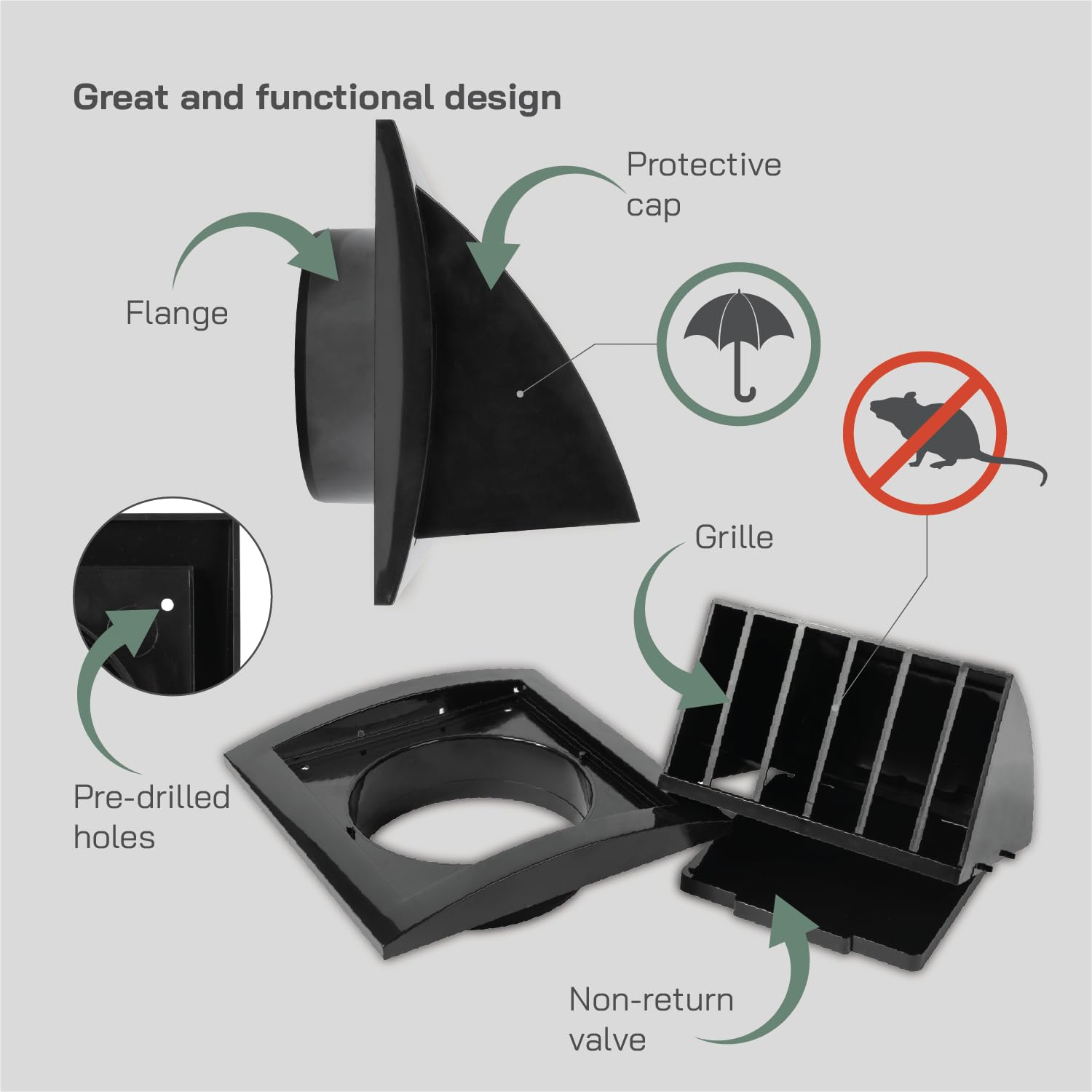 Vent Systems Black diameter 100 mm / 4" Inch Exhaust Vent Cover, Dryer Vent Hood, Louvered Dryer Cover, Vent Hood Cap - Image 4