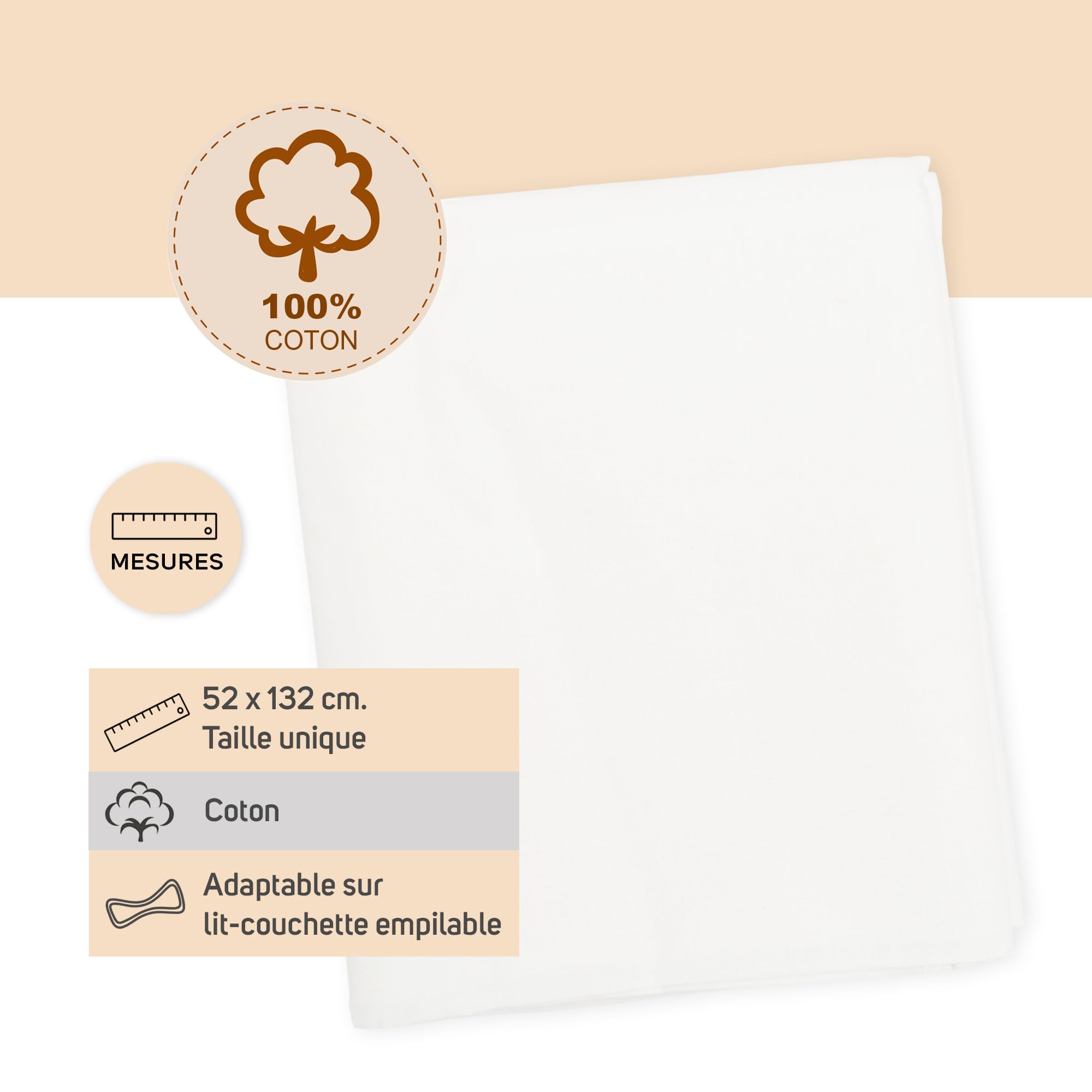 Ti TIN | Lot de 6 Draps Housses pour Lit Enfant/Bébé, 52x132 cm | pour Lit Empilable et Transportable - Drap Housse Respirant et Réglable - École et Garderie - 100% Coton - Couleur Blanc