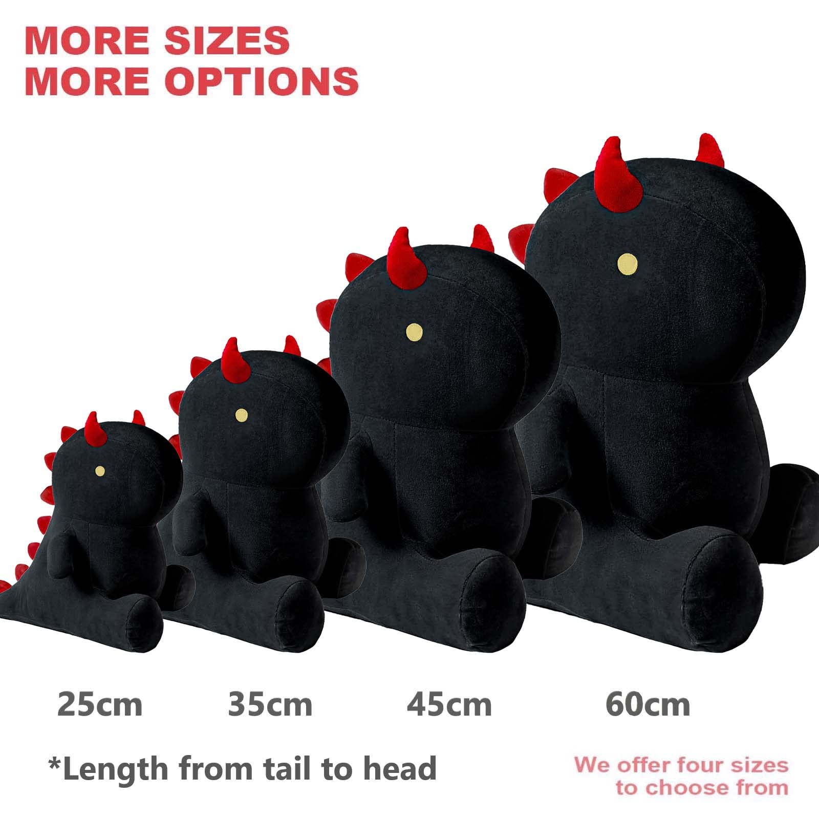 shownicer Peluche Dinosauro, Kawaii Dino Giocattolo Morbido, Animali di Peluche, Bambola di Peluche Cuscino, Regalo per Bambini Ragazza 3+ Anni (Nero, 35cm)