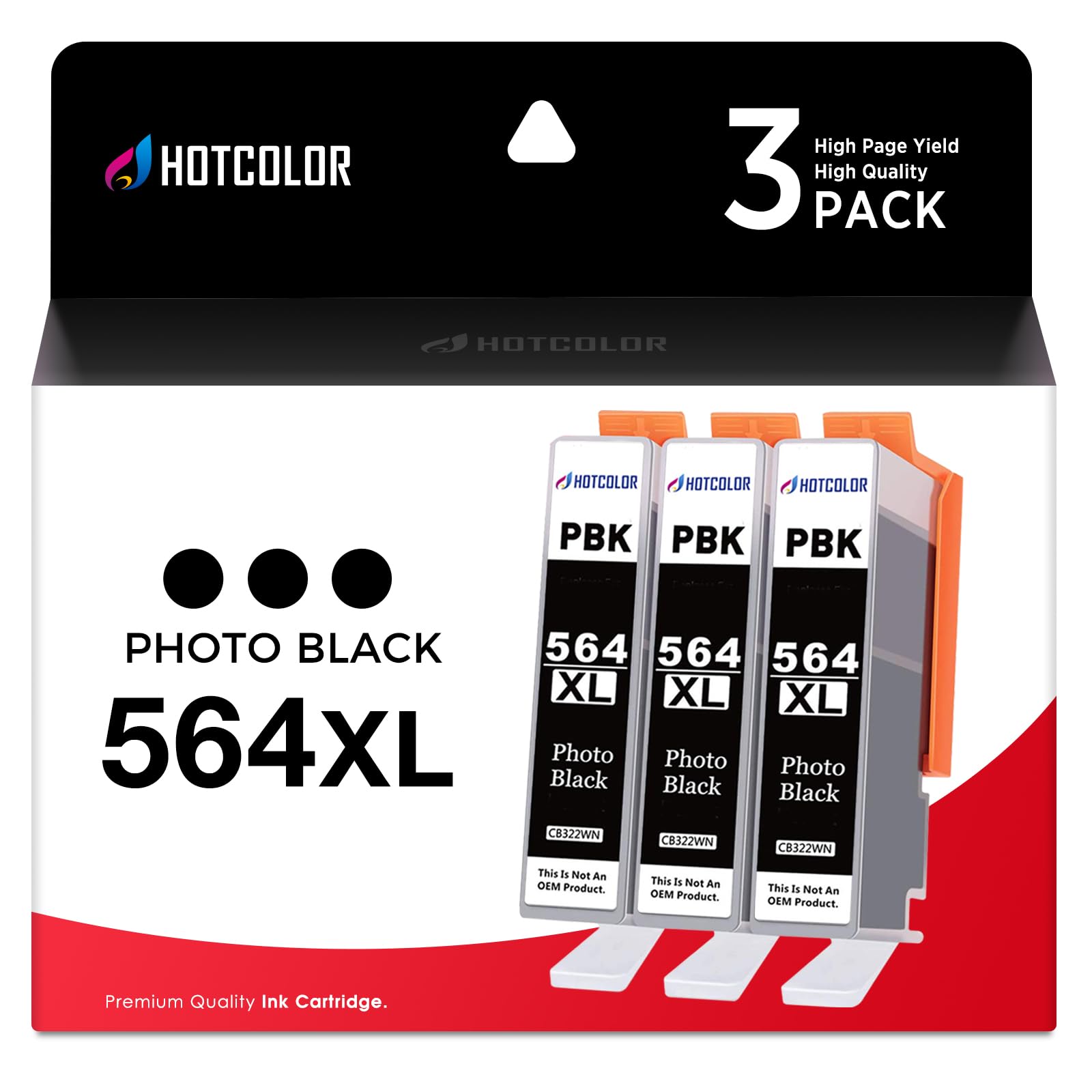564XL Photo Black Ink Cartridge Replacement for HP564XL Ink Cartridges for hp 564xl inkCB322WN for HP Photosmart 7520 c309g 7510 7525 b210e Printer(3 Small/Thin PBK, 3Pack)