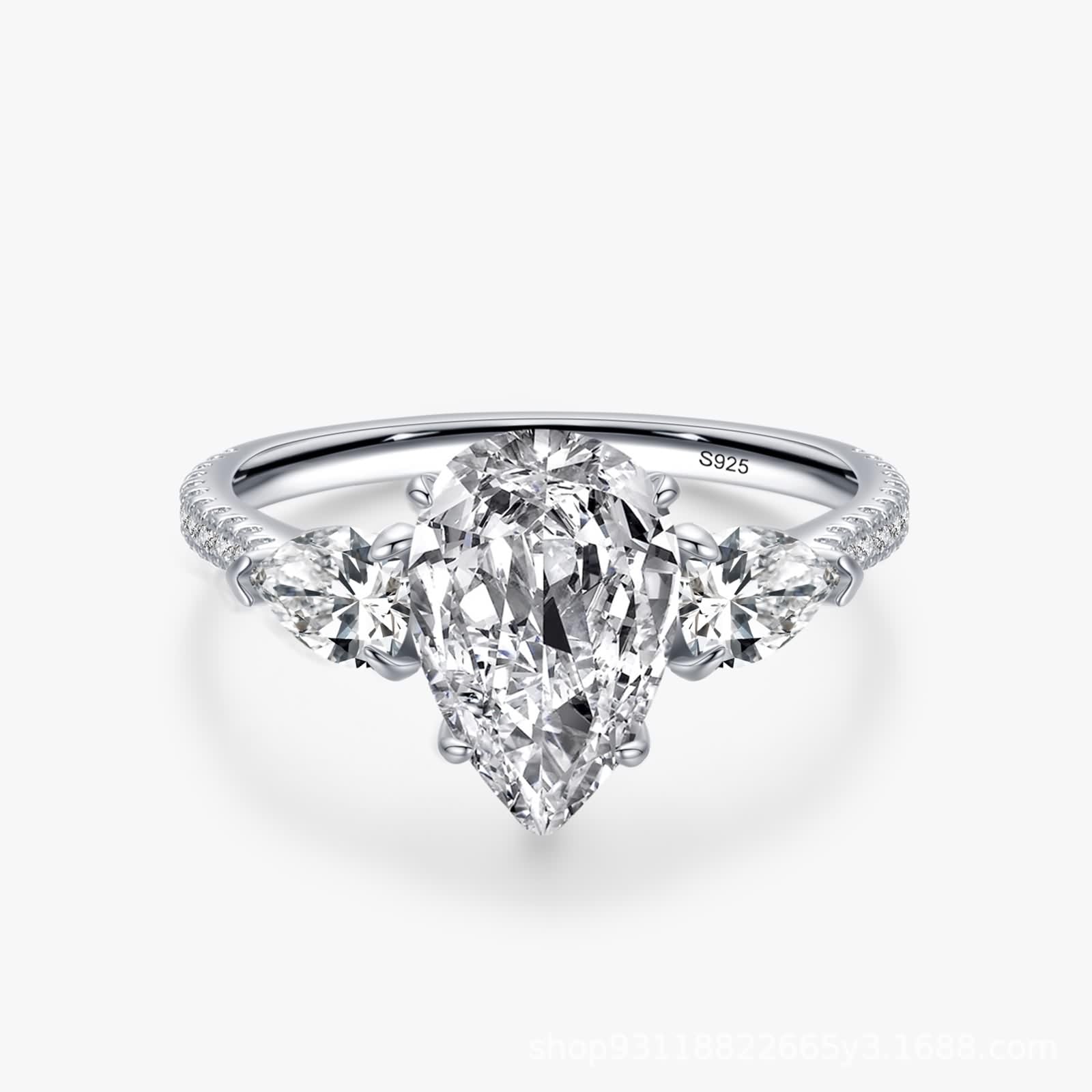 Bague en Argent 925, Bague Vintage Femme Grosse Pierre Précieuse en Forme De Goutte Zircone Cubique Forme De Poire Argent