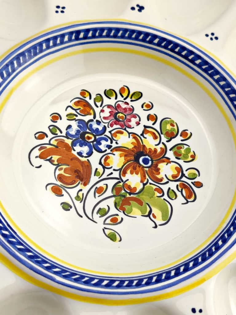 Gónfer - Huevera Plato de Huevos de Cerámica Artesanal Azul - Bandeja Fuente Huevos Rellenos - Fabricado y Pintado a Mano - Capacidad 12 (26,5 cm Ø)