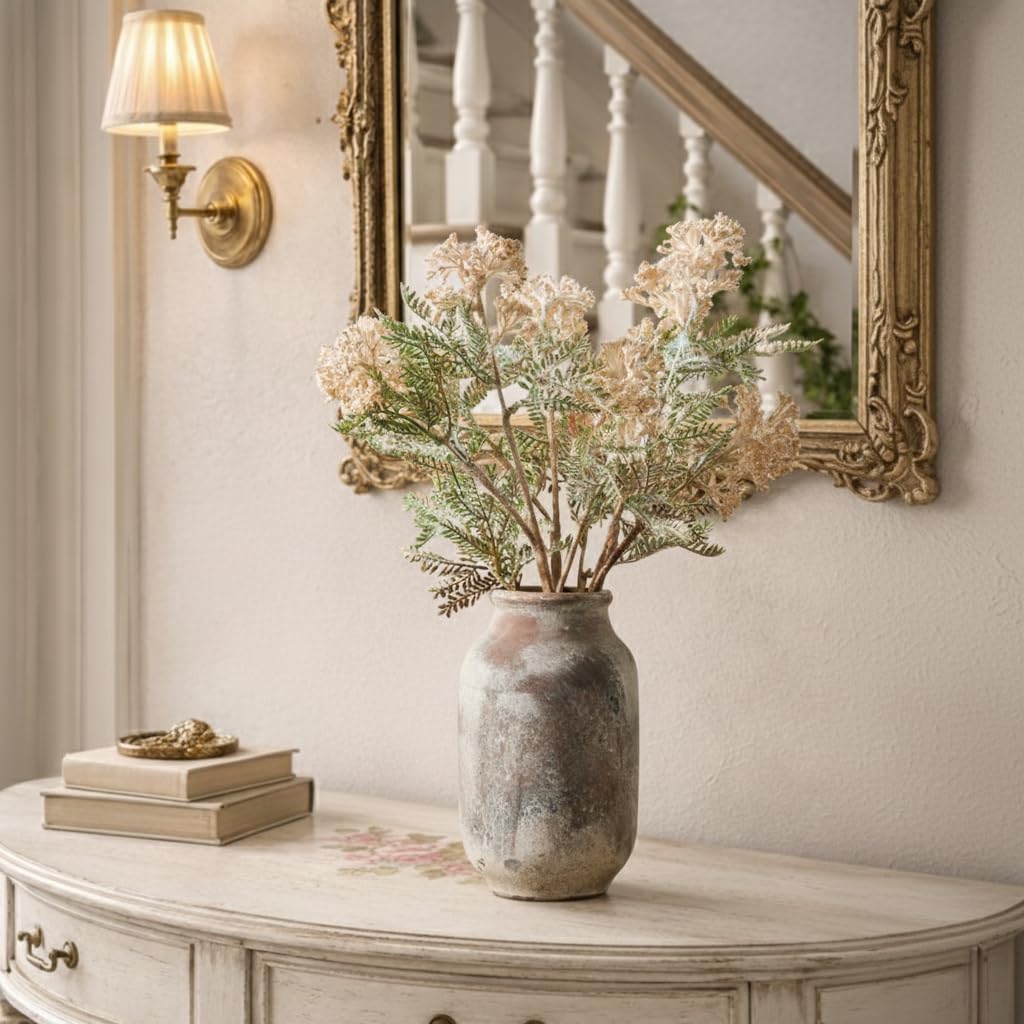 SIDUCAL Rustikale Keramikvase im Bauernhaus-Stil, weiß gekalkte Terrakotta-Keramik, dekorative Vase für Heimdekoration, Tisch, Wohnzimmerdekoration, Regaldekoration, Kaminsims, 24,1 cm, Terra