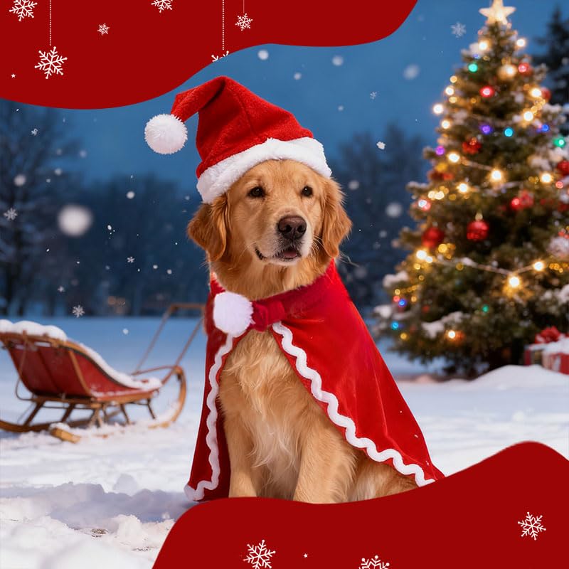 Disfraz navideño para perro pequeño y gato con capa roja miniatura 4