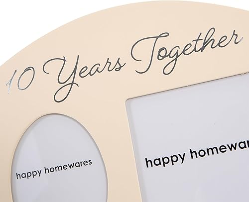 Miniatura 8 de Haysom Interiors Marco contemporáneo de 50 años juntos, entonces y ahora, color beige claro con anillos dobles de plata, hermoso marco de fotos de