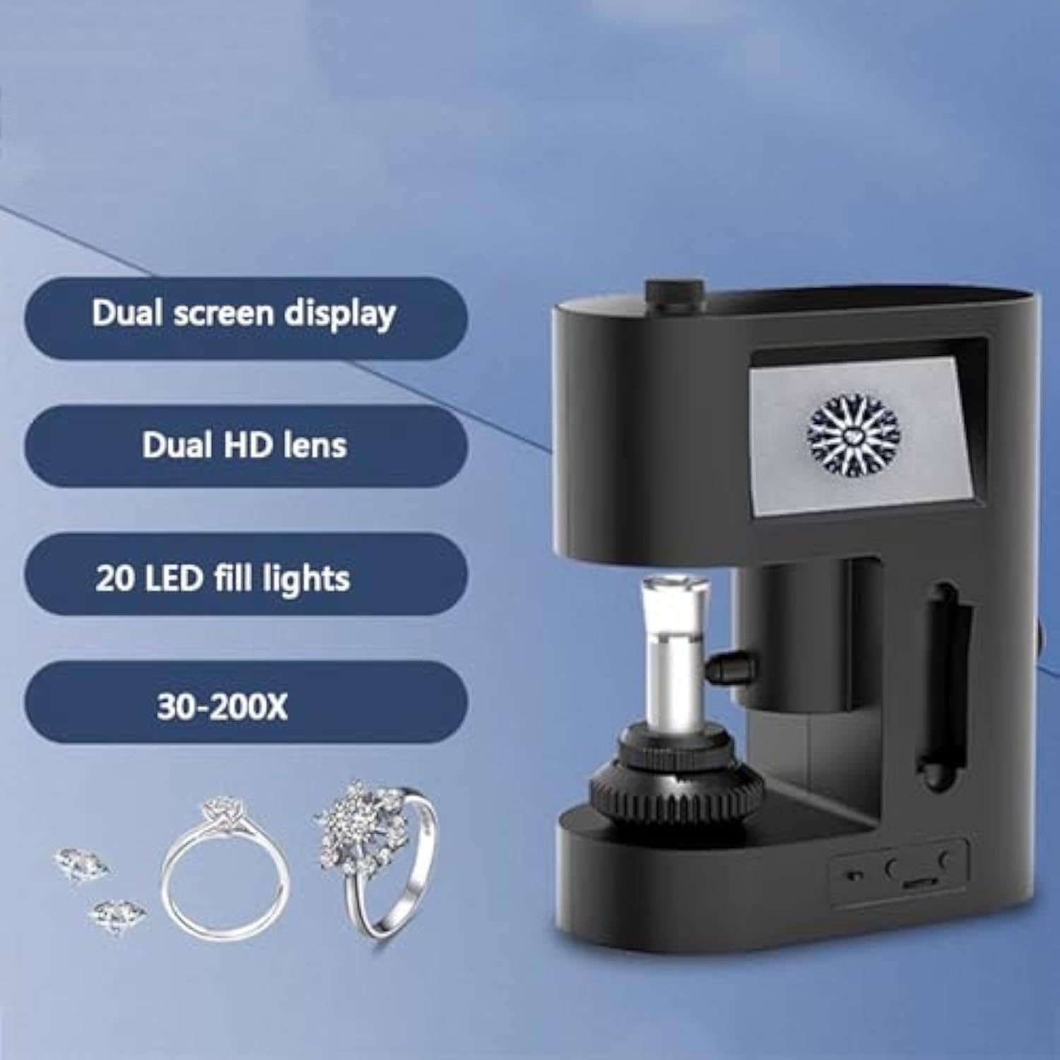 30-200X diamentowy mikroskop z podwójnymi soczewkami HD i 20 diodami LED, idealny do testów diamentów i inspekcji przemysłu tekstylnego, idealny dla jubilerów i kolekcjonerów