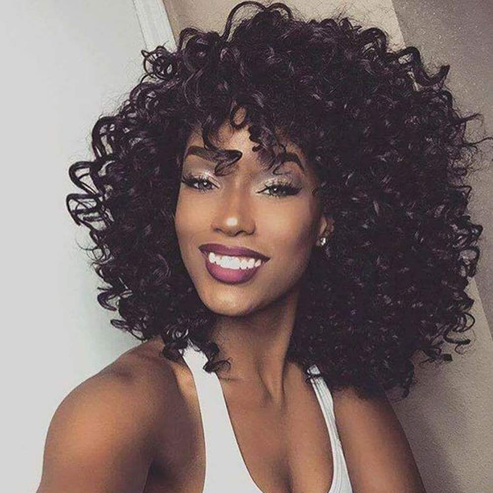 Divine Hair Short Afro Kinky Curly Synthetic Wig Short Red Wigs With Bangs Short Afro Curly Wigs for Women Divine Hair Afro Wig Short Curly Wig for African (Red)