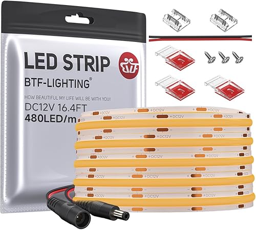 Miniatura 1 de BTF-LIGHTING FCOB - Tira de luces LED COB de color naranja, 480LEDm, 16.4 pies, DC12V, flexible, de alta densidad, luz uniforme de 0.315 in de