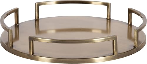 Kate and Laurel Gohana - Bandeja redonda con asas de metal, 16 pulgadas de diámetro, latón antiguo, moderna bandeja para servir glamorosa con asas