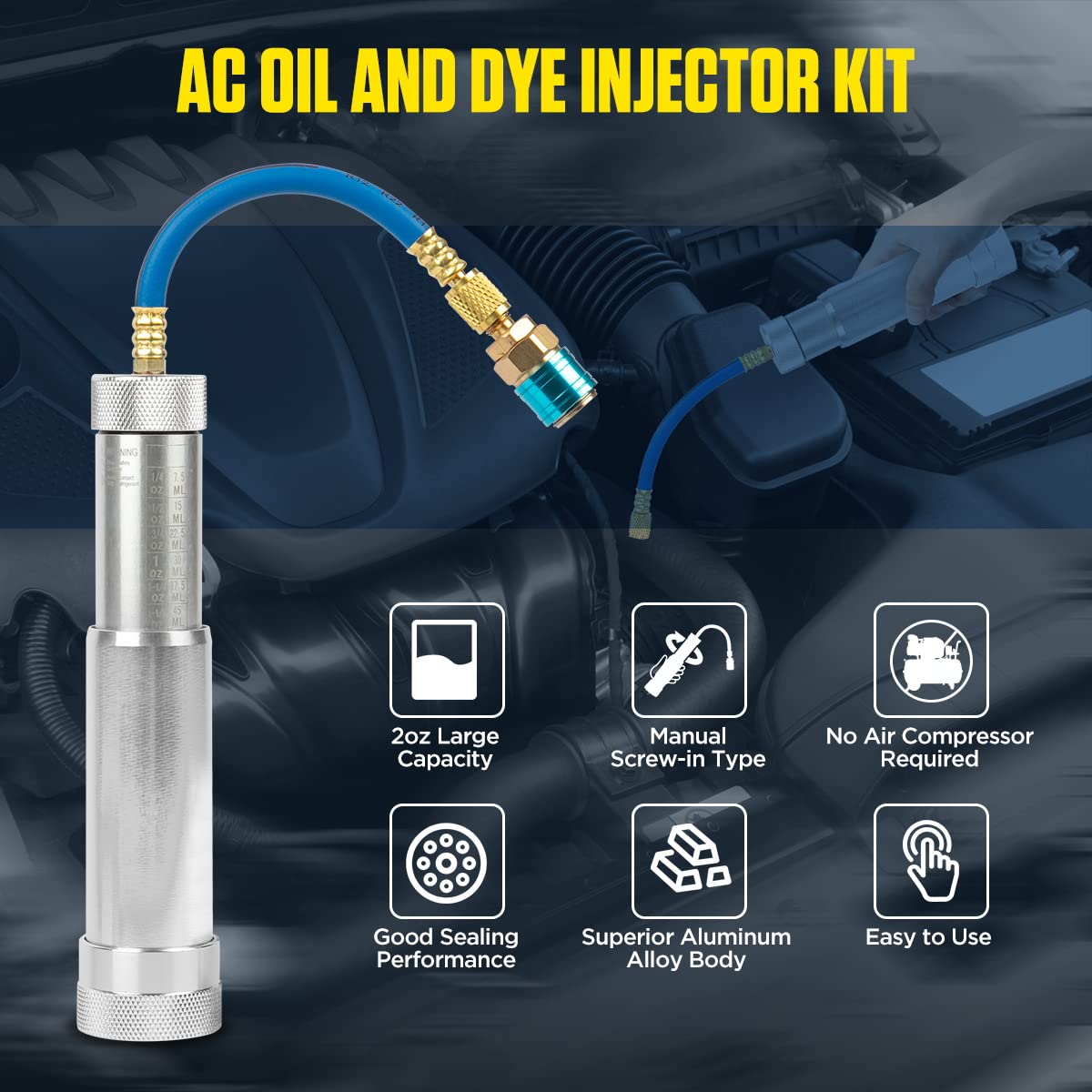 AC Oil And Dye Injector Screwin Type AC Oil Injector Tool 2Oz AC Dye Kit