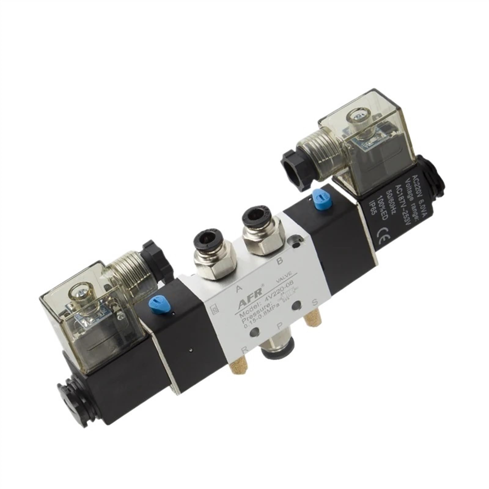 Pneumatyczny zawór elektromagnetyczny powietrza 4V220-08, 5-drożny, 2 pozycje, 1/4", wewnętrzny stop aluminium E DC12V DC24V lub AC110V AC220V (AC220)