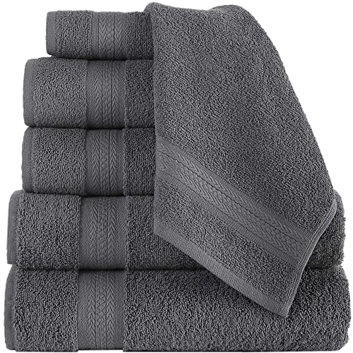 Regal Ruby, 6 Piece Towel Set, 2 Bath Towels 2 Hand Towels 2 Washcloths, Soft And Absorbent, 100% Turkish Cotton Towels For Bathroom And Kitchen Shower Towel, Grey #TOP11