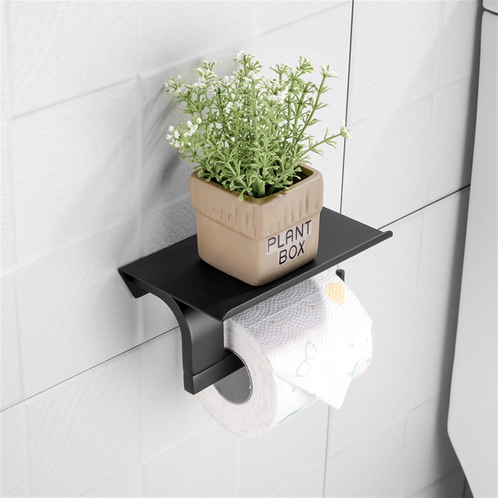 Stały uchwyt na papier toaletowy, Toilet Paper Holder Black Stainless Steel Bathroom Wall Mount Mobile Phone Shelf