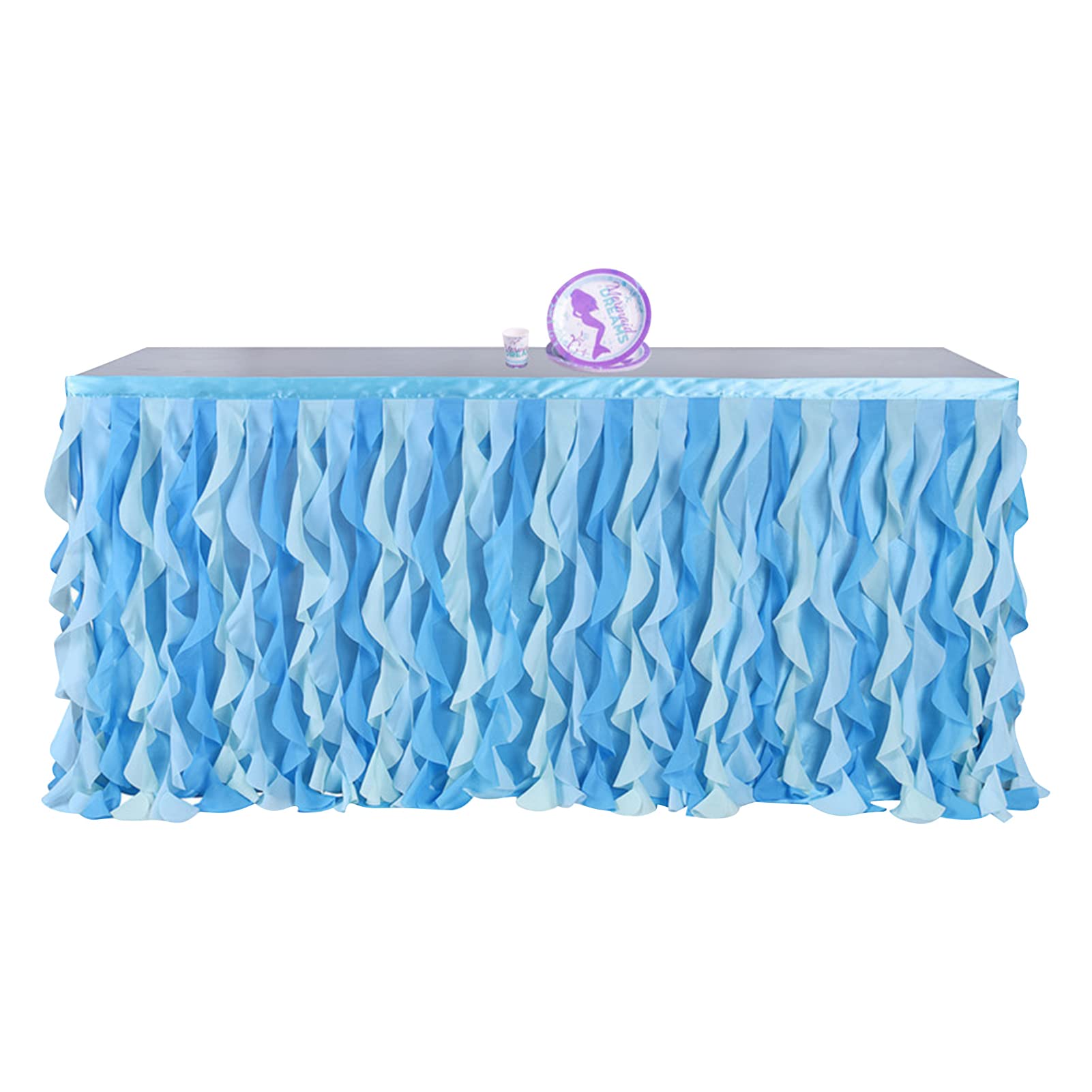 Xiaoxin Tulle Ruffle Table Skirt - Mixed Blue Table Skirting - Theme Decorations Supplies for, Wedding, Gender Reveal, Banquet