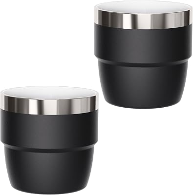4 oz Small Espresso Cup, Ceramic-Lined 18/8 Stainless Steel, Double-Wall Vacuum Insulated, Stackable, Dishwasher Safe, Fits Most Espresso Machines, for Espresso Shots (Black, 2 Pack)