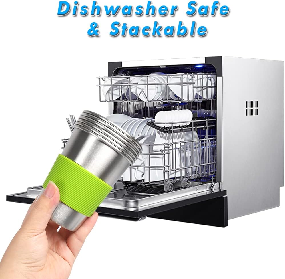 Kids Stainless Steel Cups, Kids Metal Drinking Glasses with Lids, Stainless Steel Straws and Sleeves, 12oz Reusable Water Tumbler for Children and Adults, Apply to Indoor and Outdoor