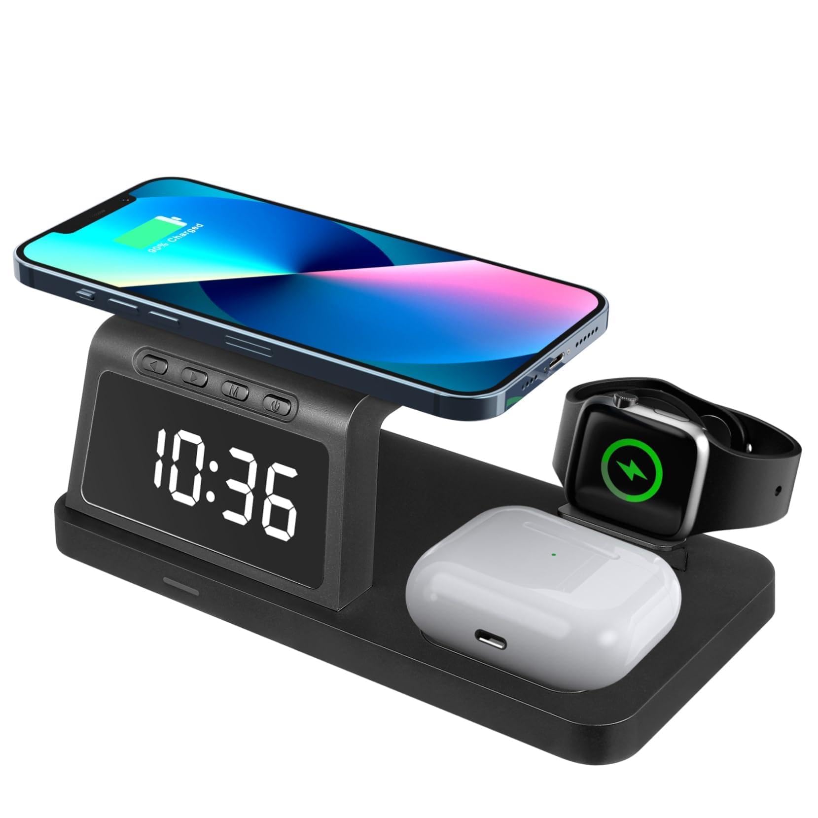 SHINEOFI Station De Charge sans Fil pour Montre Connectée Et Appareils Support Horloge Numérique Chargeur Multifonctionnel