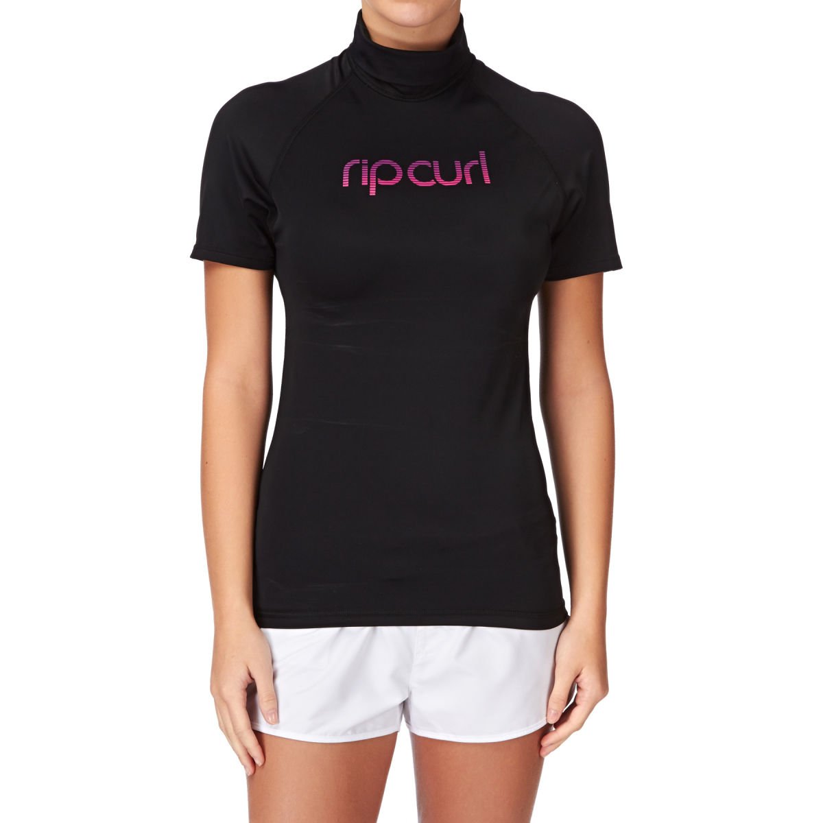 RIP CURL Ladies 'Live the Search' S/S High Collar Rash Vest BLACK WLE1AW