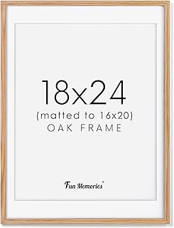 18x24 Poster Frame, Oak Wood 18x24 Picture Frame with Mat for 16x20, Large 18 x 24 Wood Frame for Home Decor, 24x18 Wooden Frame with Real Glass, 18x24 Puzzle Frame Art Frame