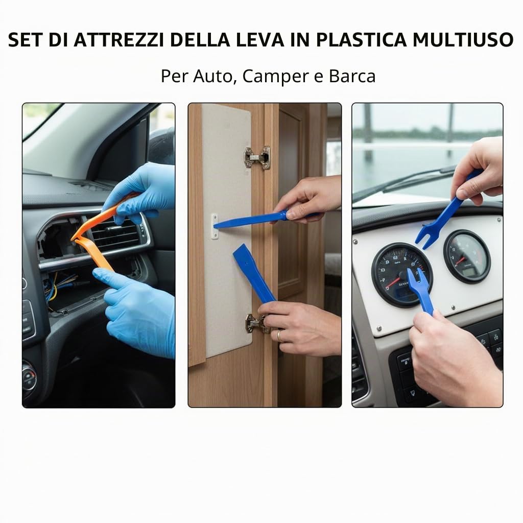 Set 12 Pezzi Strumenti Smontaggio Auto, Leve Interni Auto, Trim Removal Tool, Kit Rimozione Modanature e Pannelli per Cruscotto, Radio e Riparazione Auto