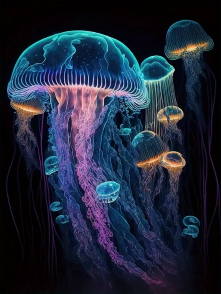 Brennora 5D Diamond Painting Kits Full Drill Round Gem Jellyfish DIY Arts and Crafts Home Wall Decor Gift 40x50cm