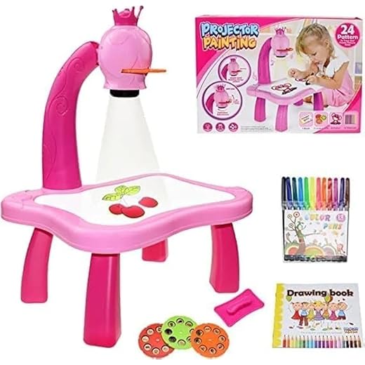 Kids Drawing Projector Table Set Pink