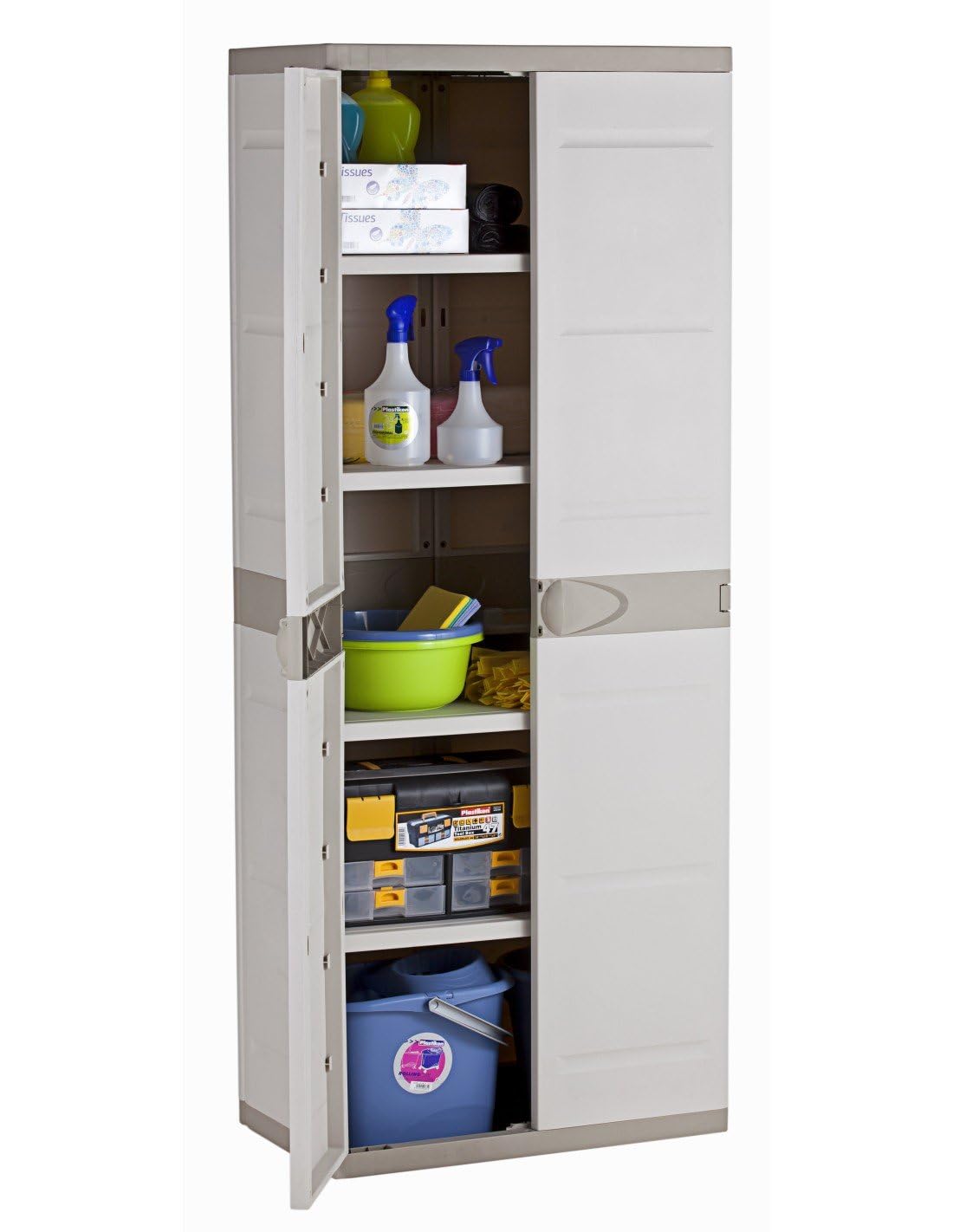 Jardin202 - Armario de 4 estantes de Resina | Titanium Beige | Almacenaje Exterior e Interior | 70x44x176 cm | (Beige)