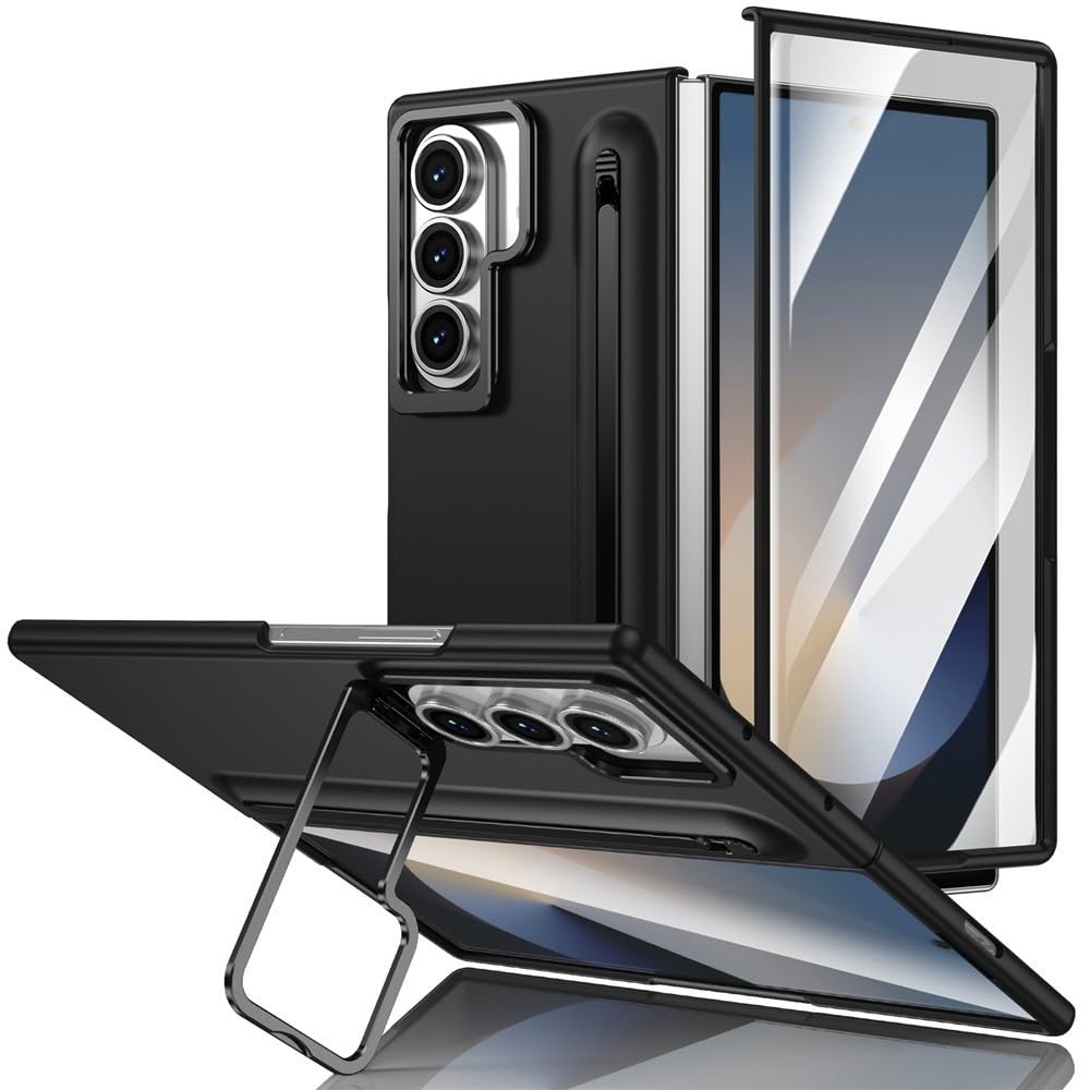 Generic Custodia compatibile con Samsung Galaxy Z Fold 6 (colore: nero) Custodia antiurto con supporto per schermo cover rigida con cornice in vetro anteriore