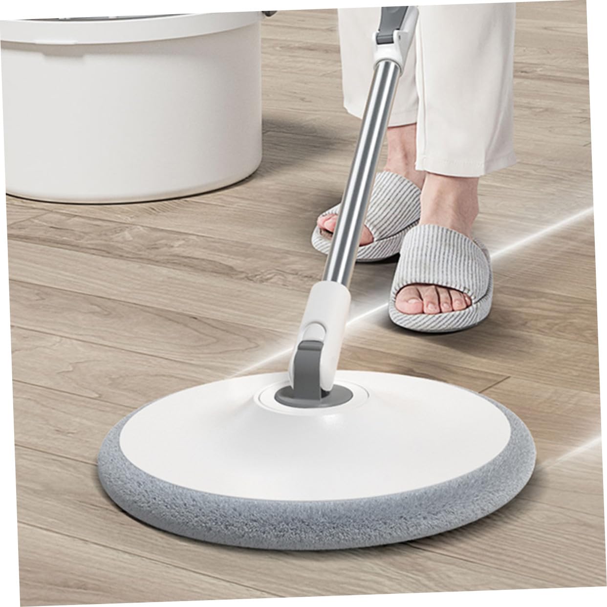 Mop Lavapavimenti Rotante Domestico in Acciaio Inox e Plastica